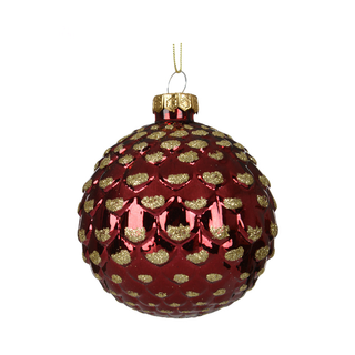 Gloss Oxblood Pinecone Design Glass Bauble
