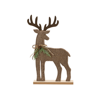 Brown Felt Reindeer with Neck Bow Ornament