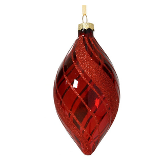 Transparent Oxblood Swirled Red Glitter Finial
