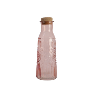 Water Carafe Pink Glass with Cork Stop