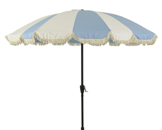 Blue & White Panel Parasol with Fringes