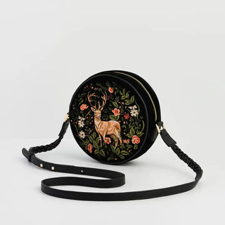 Aurora Fawn Embroidered Black Circle Bag