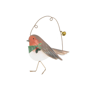 Robin with Green Scarf Wood Tree Decoration