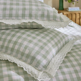 Painted Gingham Lace Double Duvet Set Green