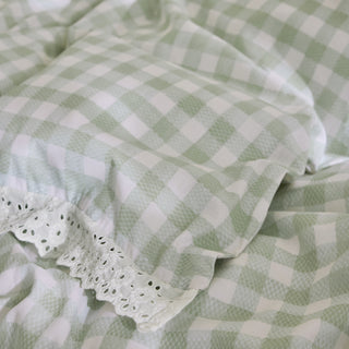 Painted Gingham Lace Double Duvet Set Green