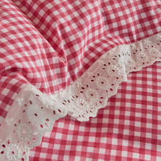 Painted Gingham Lace Single Duvet Set Red