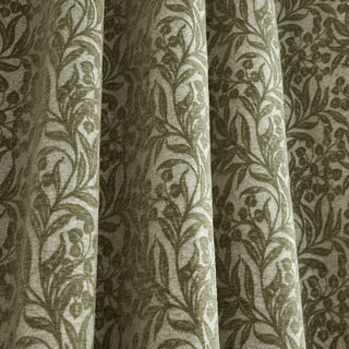 Green Chenille Leaves Lined Eyelet Curtains 66" x 72"
