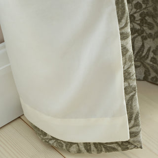 Green Chenille Leaves Lined Eyelet Curtains 66" x 72"