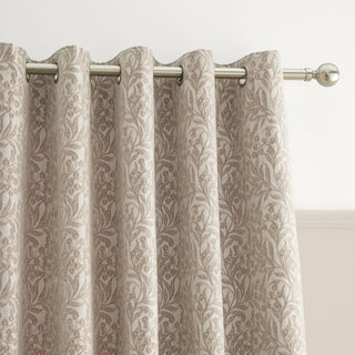 Natural Chenille Leaves Lined Eyelet Curtains 66" x 72"