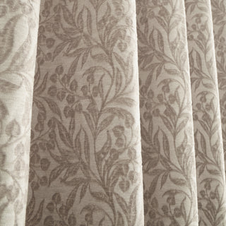 Natural Chenille Leaves Lined Eyelet Curtains 66" x 72"