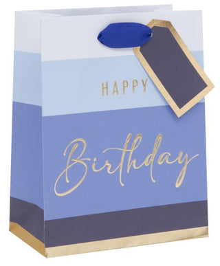 Blue Happy Birthday Stripe Medium Gift Bag