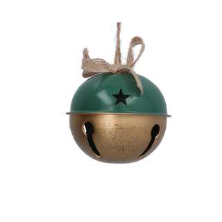 Gold with Green Metal Sleigh Bell Tree Decoration