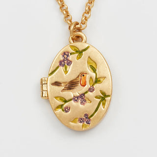 Robin & Blackberry Gold Oval Locket Necklace