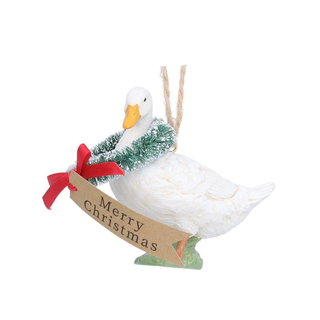 Merry Christmas Goose with Wreath Tree Decoration