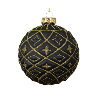 Matt Black with Glitter Diamond Design Glass Bauble