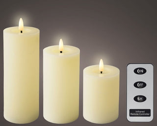 LED Cream Wick Candle Flat Top Set/3 