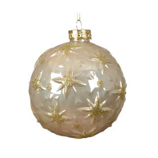 Gloss Pearl with Gold Glitter Stars Glass Bauble