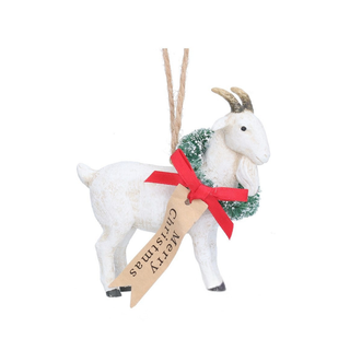 Merry Christmas Goat with Wreath Tree Decoration