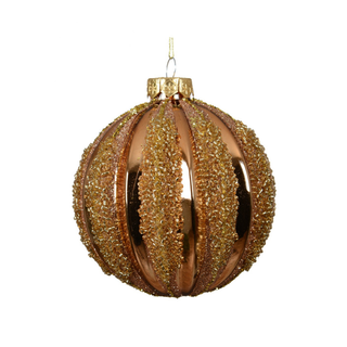 Gloss Pecan with Beaded Stripes Glass Bauble