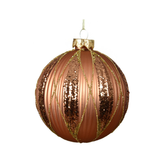 Pecan Ribbed with Glitter Lines Glass Bauble
