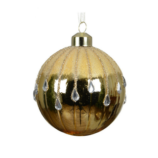 Gloss Gold Beaded Line Frosted Top Bauble
