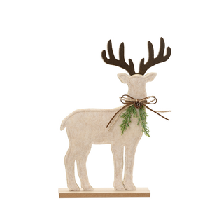 White Felt Reindeer with Neck Bow Ornament