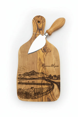 Mountains of Mourne Slieve Binnian Olive Wood Cheese Board & Knife Set