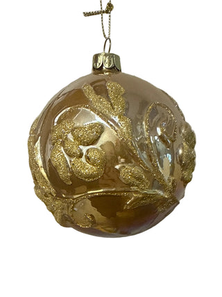 Gold Iris with Glitter Foliage Bauble 10cm