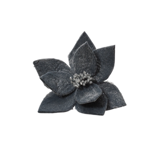 Poinsettia Flocked Navy Flower on Clip