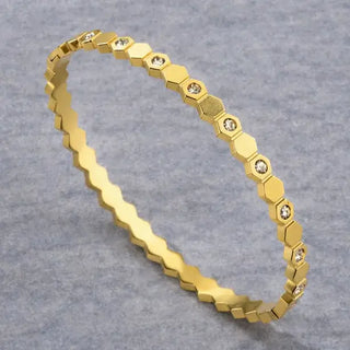 Tarnish Resistant Hexagonal Zirconia Hinged Bangle