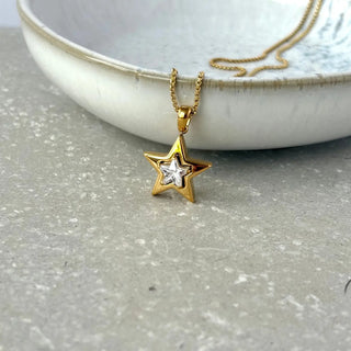 Tarnish Resistant Star Zirconia Gold Necklace