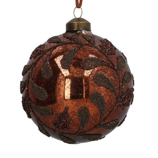Antique Mirror Beaded Leaves Chocolate Glass Bauble 10cm