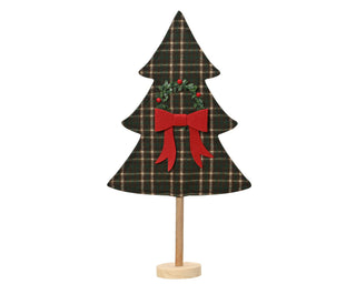 Green Tartan Fabric Christmas Tree on Stand Ornament