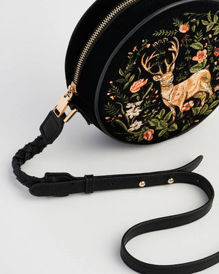 Aurora Fawn Embroidered Black Circle Bag