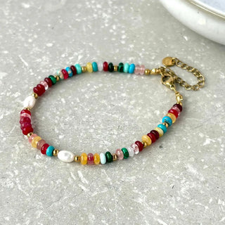 Tarnish Resistant Multi Colour Stone and Pearl Bracelet