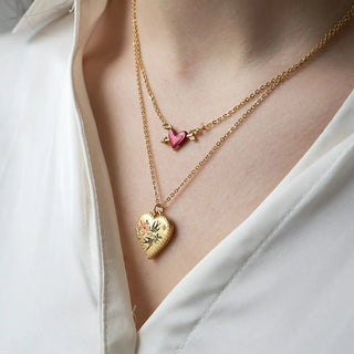 Swallow Heart Locket Chain Necklace