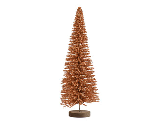 Pecan Glitter Bristle Tree with Wood Base Lrg