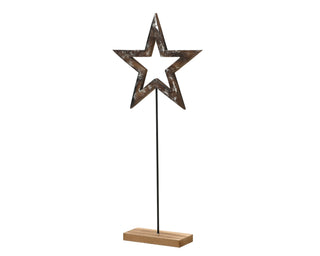 Silver Foil Metal Star on Wooden Base 92cm