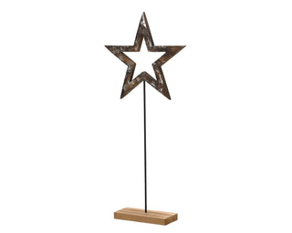 Silver Foil Metal Star on Wooden Base 65cm