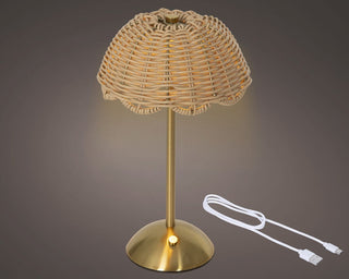 LED Rechargeable Table Lamp Off White Wicker/Gold