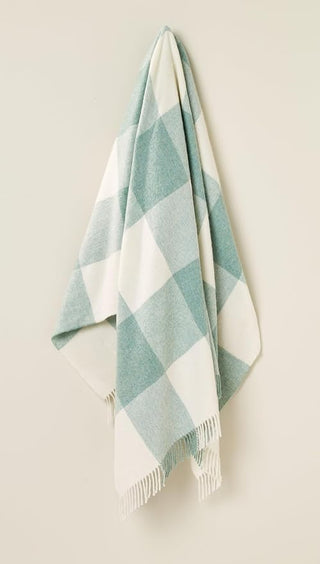 Pastel Block Check Eucalyptus Wool Throw