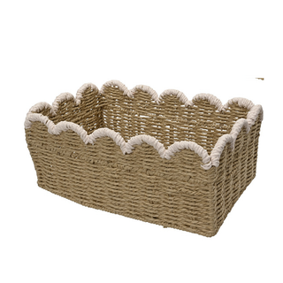Woven Scallop Edge Off White Rectangle Storage Basket