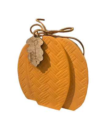Orange Textured Wooden Pumpkin with Tag