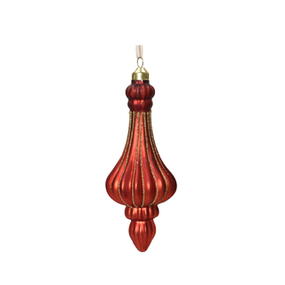 Christmas Red Glitted Elongated Teardrop Tree Decoration