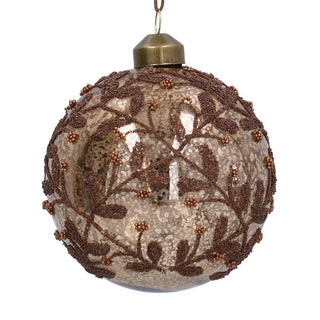 Antique Chocolate Beaded Leaves Glass Bauble