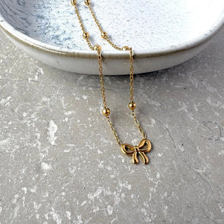 Tarnish Resistant Dainty Bow Necklace