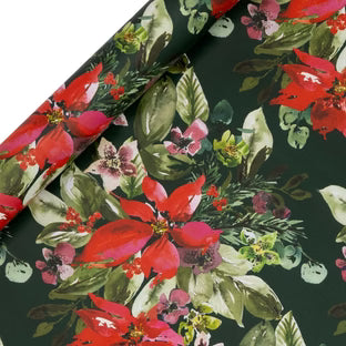 Plush Poinsettia Green Wrapping Paper 4m