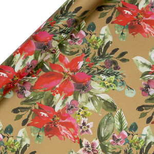 Plush Poinsettia Gold Wrapping Paper 4m