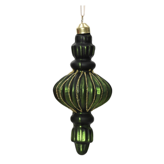 Green with Gold Glitter Stripe Ornate Tree Decoration