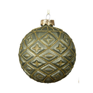 Matt Olive with Glitter Diamond Design Glass Bauble